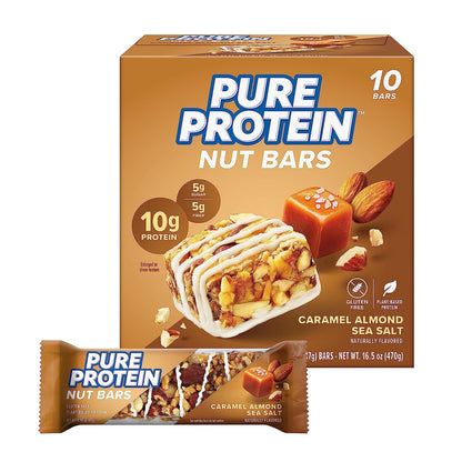 Caramel Almond Sea Salt Protein Nut Bars - Gluten Free, Low Sugar, 10 Pack