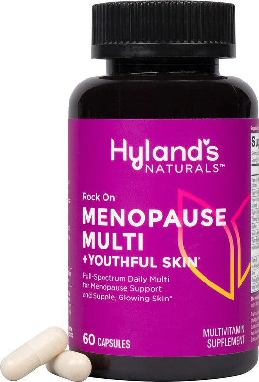 Hyland's Rock on Menopause + Youthful Skin Multivitamin for Women with Immune Support - 60 Capsules - Menopause Relief for Women with Biotin, Collagen, and Red Clover