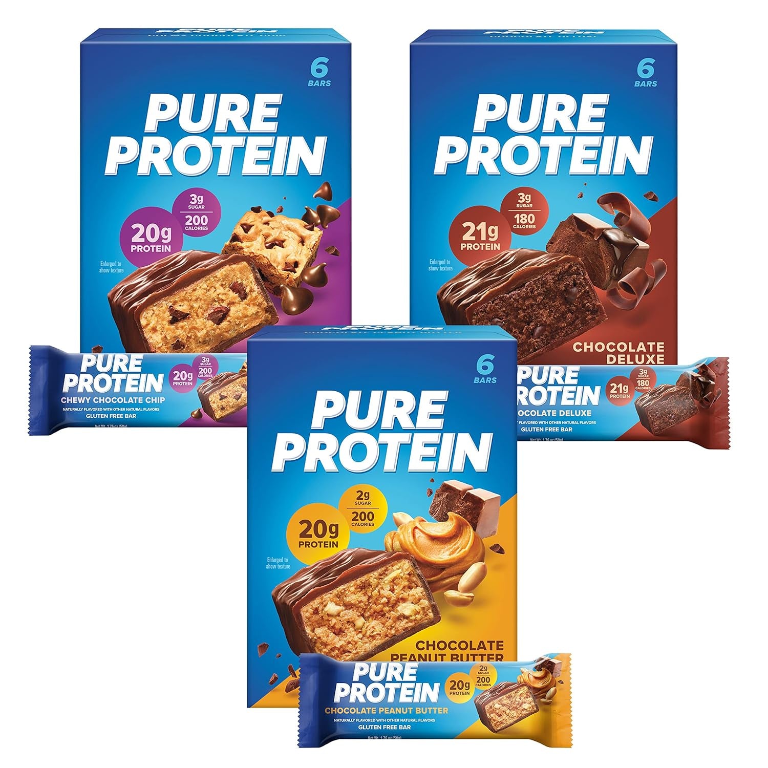 Pure Protein Bars, High Protein, Nutritious Snacks to Support Energy, Low Sugar, Gluten Free, Chocolate Peanut Caramel, 1.76Oz, 12 Count (Pack of 1) (Packaging May Vary)