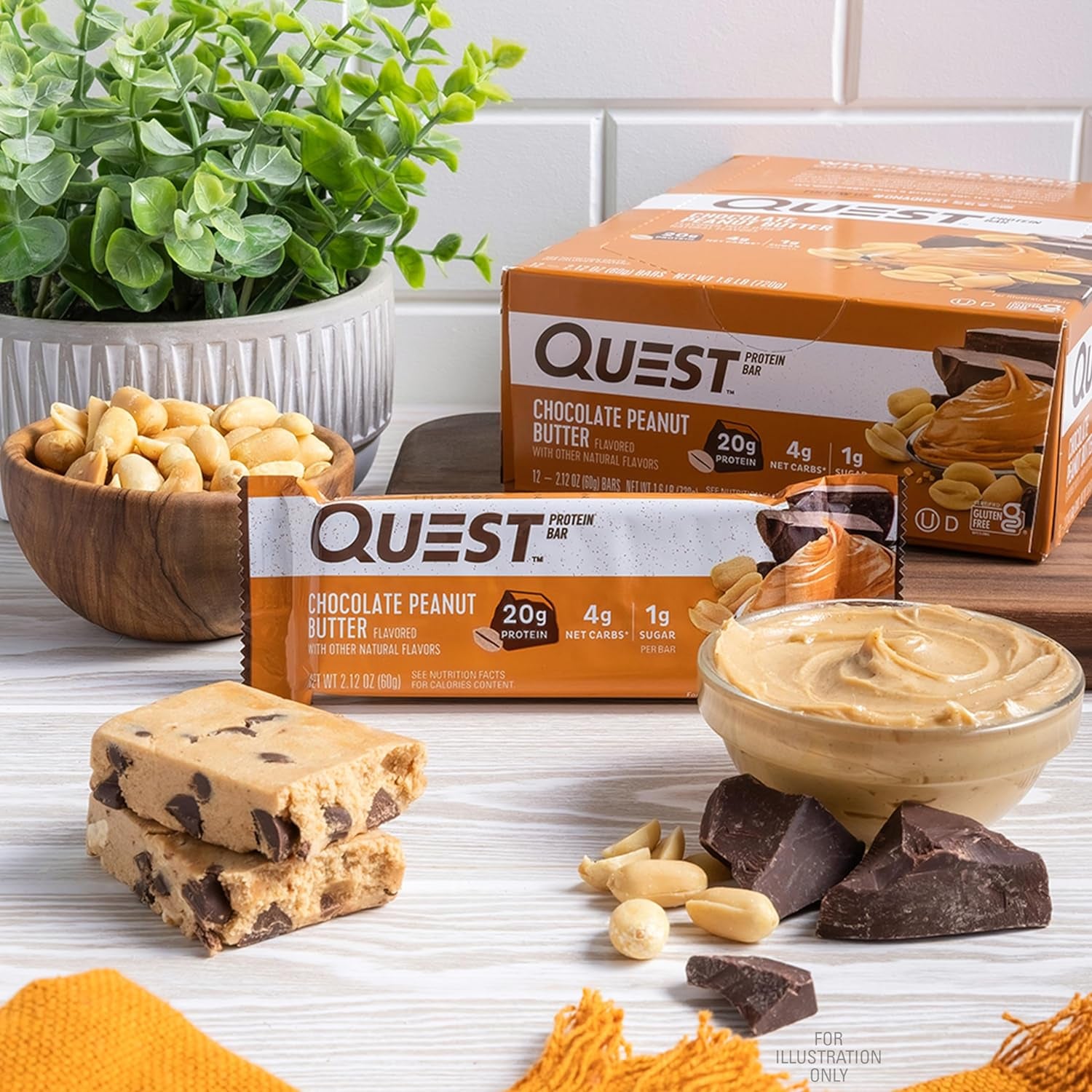 Quest Nutrition Chocolate Peanut Butter Bars, High Protein, Low Carb, Gluten Free, Keto Friendly