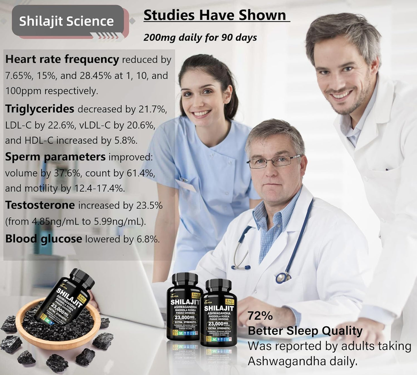 8-In-1 Shilajit Pure Himalayan Organic Supplement 9000MG with Rhodiola Rosea 1000MG, Ashwagandha 2000MG, Ginseng, Gingko Biloba, Turmeric, Cordyceps Mushroom, Stinging Nettle for Full Body Power