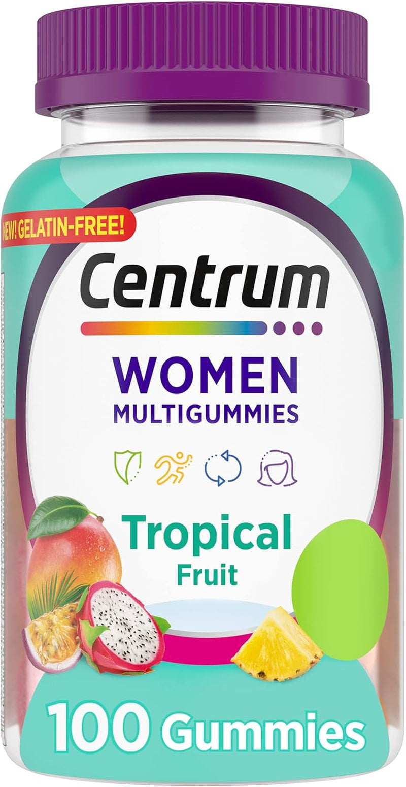 Centrum Women's Multivitamin Gummies, Tropical Fruit Flavors Made from Natural Flavors, 100 Count, 50 Day Supply