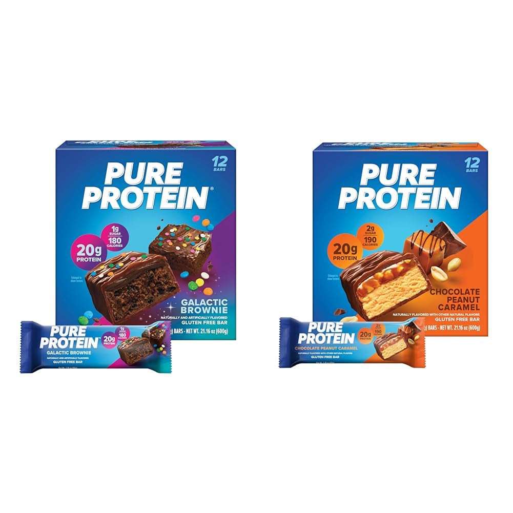 Pure Protein Bars, High Protein, Nutritious Snacks to Support Energy, Low Sugar, Gluten Free, Chocolate Peanut Caramel, 1.76Oz, 12 Count (Pack of 1) (Packaging May Vary)