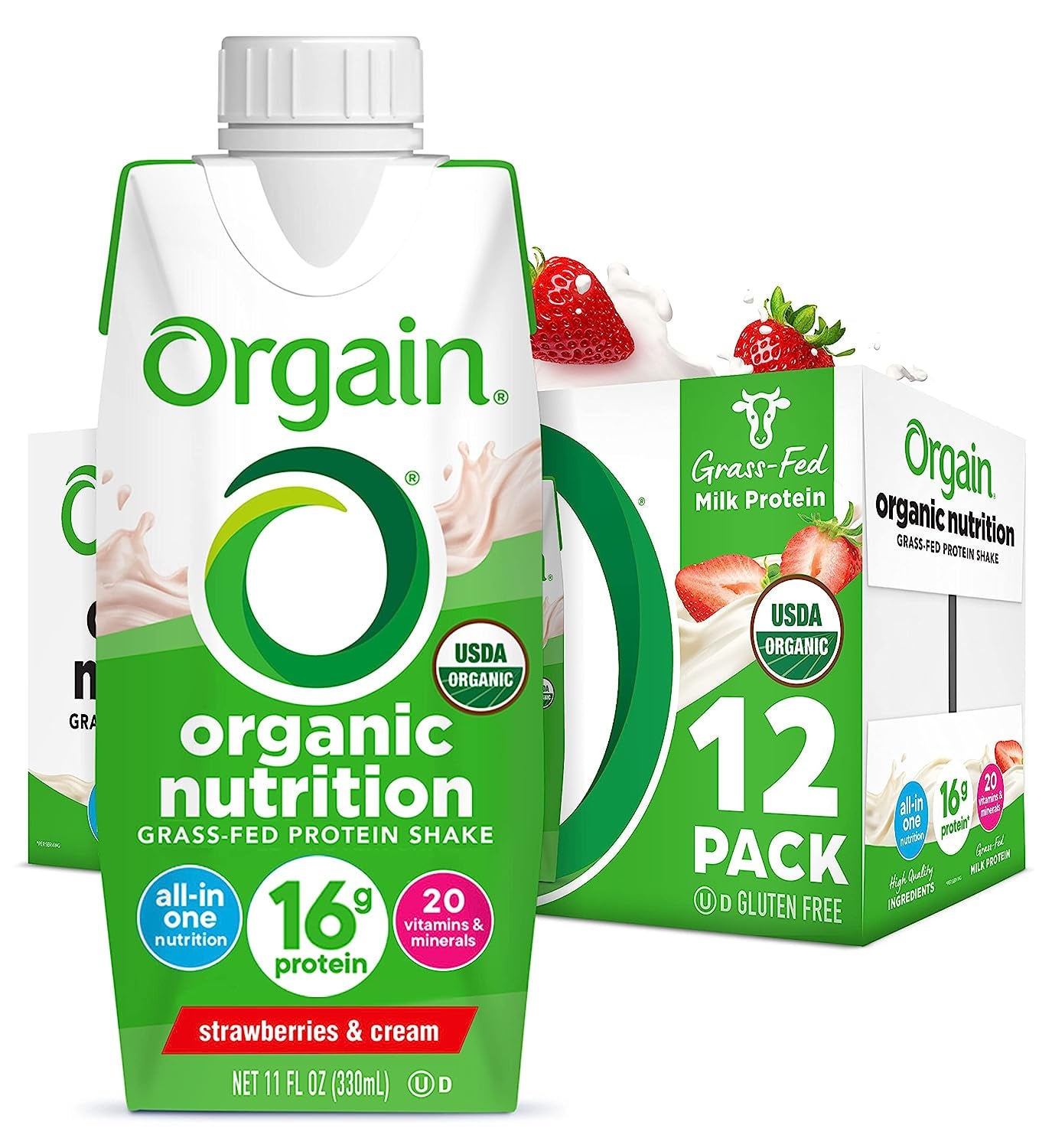 Orgain Organic Nutritional Protein Shake 6G Grass Fed Whey Protein, Meal Replacement, 20 Vitamins & Minerals, Fruits & Vegetables, Gluten Free, Non-Gmo, 11 Fl Oz (12 Pack)