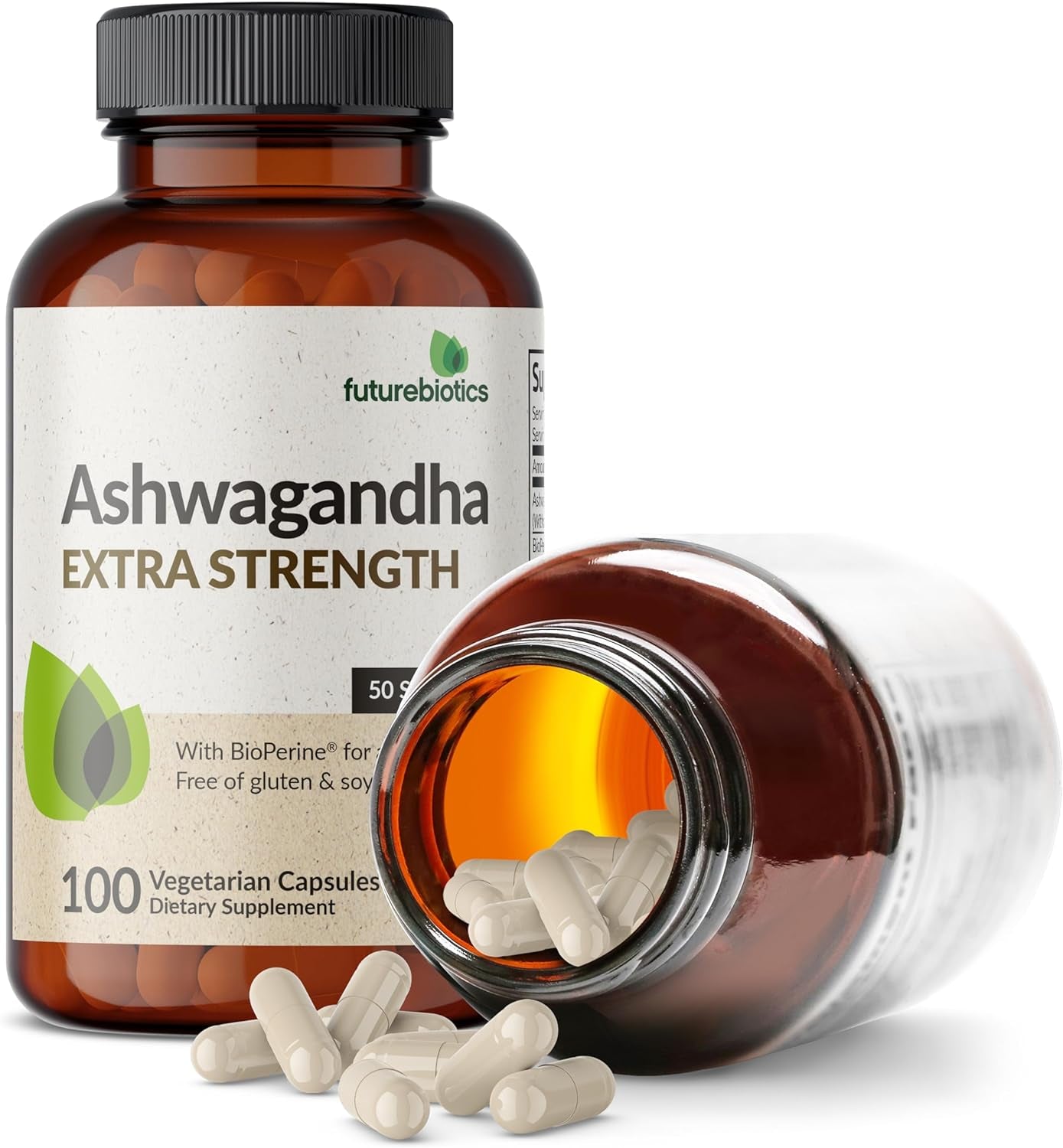 Futurebiotics Ashwagandha Extra Strength Stress & Mood Support with Bioperine - Non GMO Formula, 100 Vegetarian Capsules