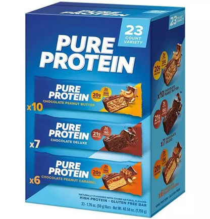 High Protein Pure Protein Bars Variety Pack, Nutrient-Rich Snacks with Minimal Sugar, Gluten-Free, Energy Support (23 Pack)