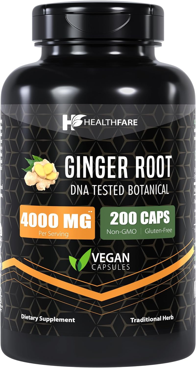 Ginger Root Capsules 4000Mg | 200 Count | Ultra Strength Supplement | Gluten-Free & Non-Gmo