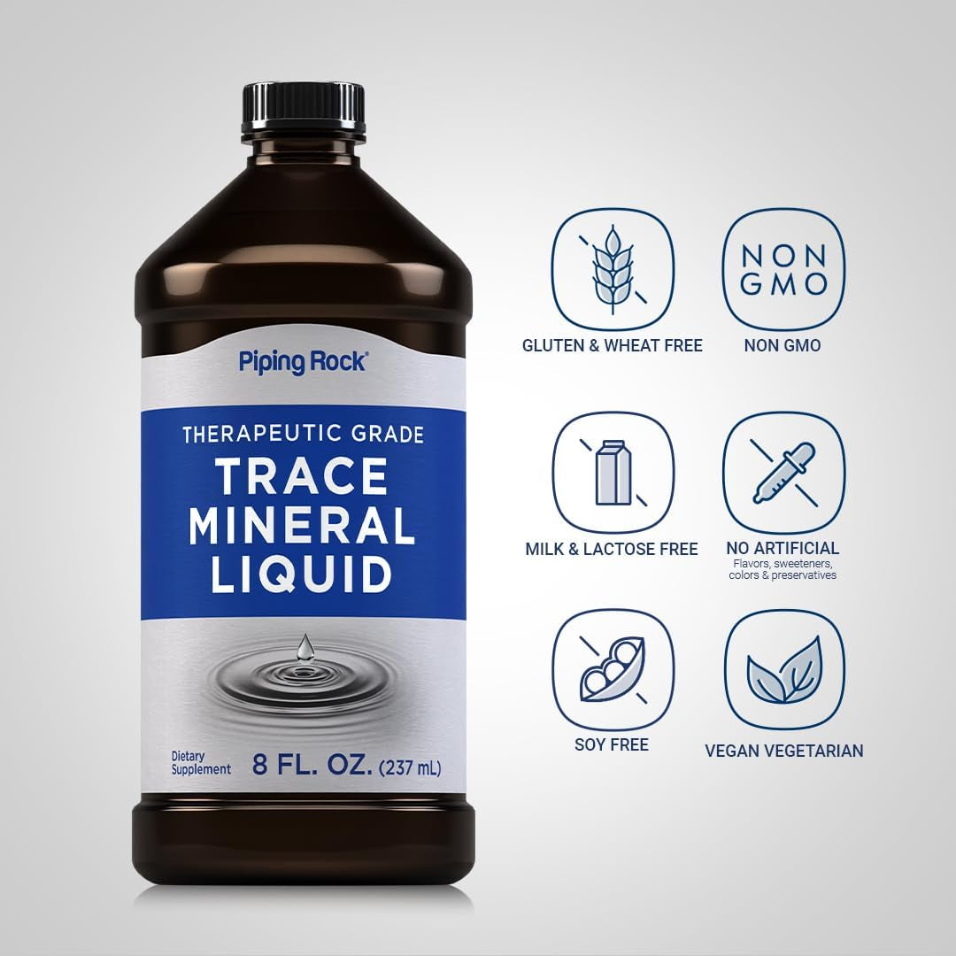 Trace Mineral Liquid Drops | 8 Fl Oz | Therapeutic Grade Supplement | Non GMO, Gluten Free | by Piping Rock