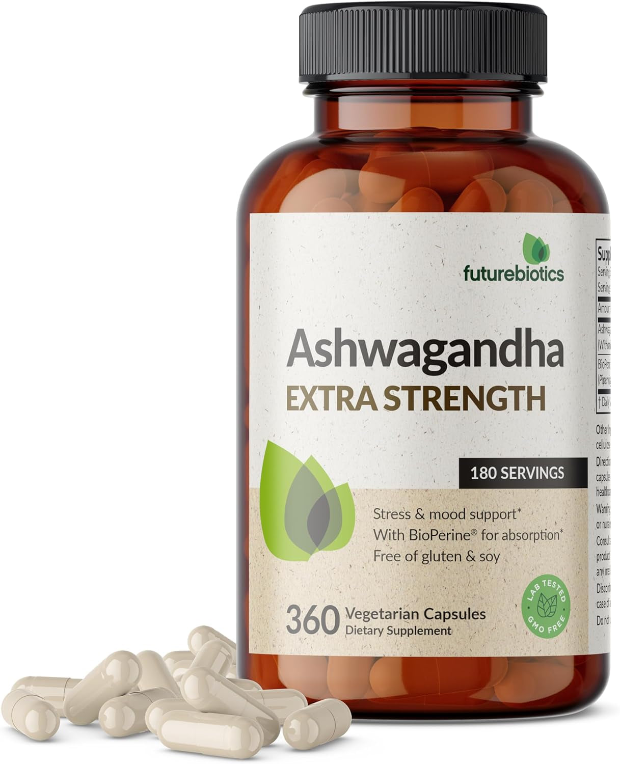 Futurebiotics Ashwagandha Extra Strength Stress & Mood Support with Bioperine - Non GMO Formula, 100 Vegetarian Capsules