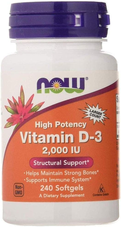 NOW Supplements, Vitamin D-3 5,000 IU, High Potency, Structural Support*, 120 Softgels