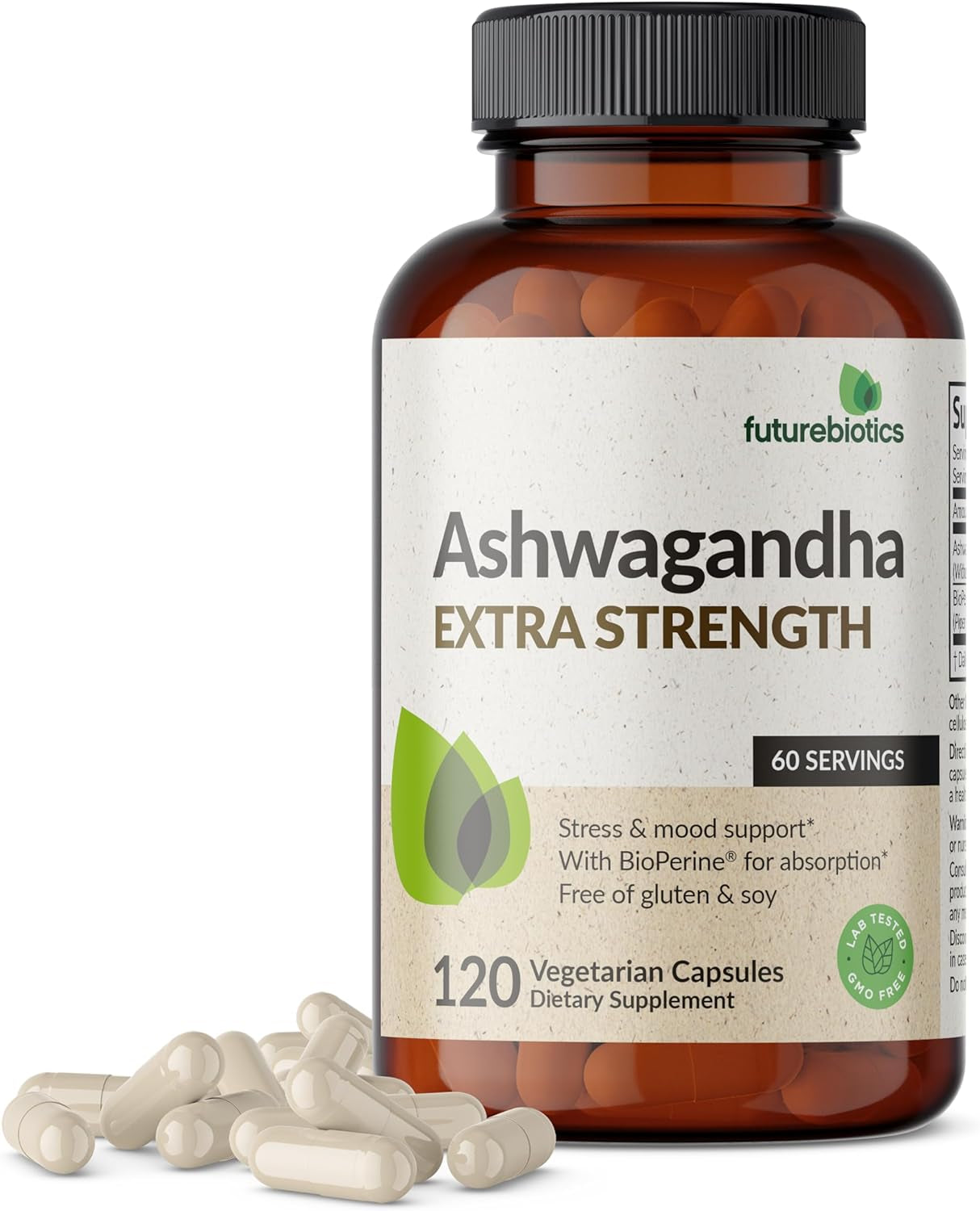 Futurebiotics Ashwagandha Extra Strength Stress & Mood Support with Bioperine - Non GMO Formula, 100 Vegetarian Capsules