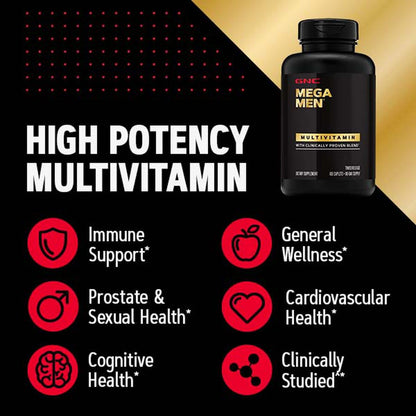 GNC Mega Men Multivitamin | Antioxidants, Heart Health, and Immune Support | 180 Count