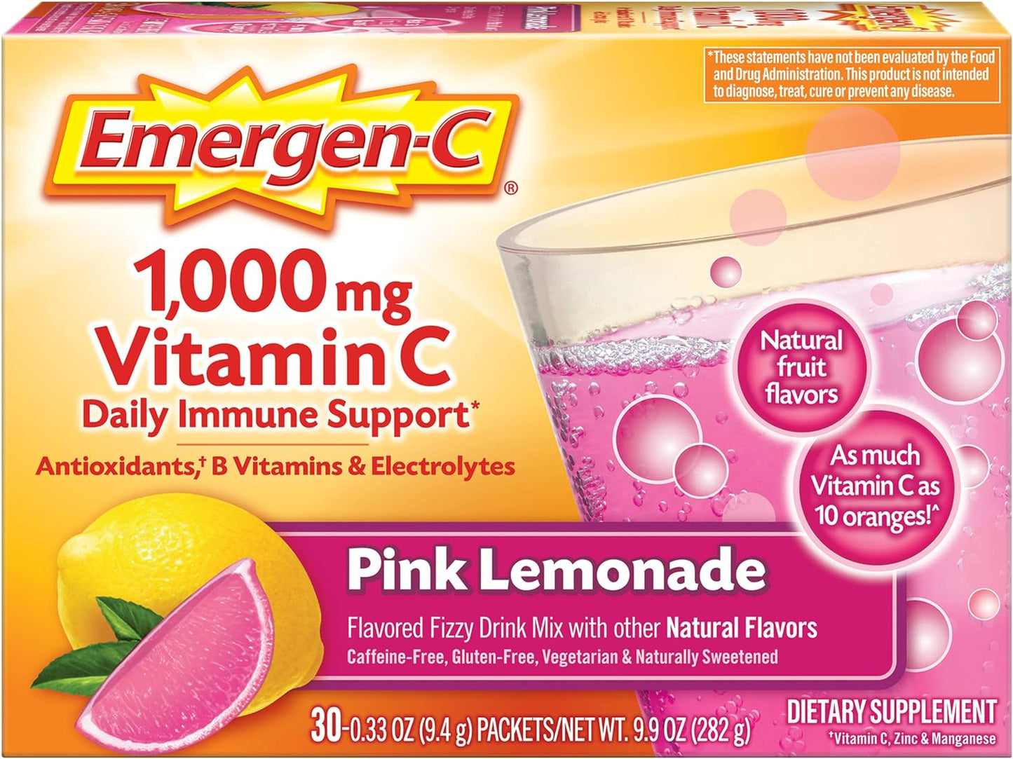 Emergen-C 1000Mg Vitamin C Powder, with Antioxidants, B Vitamins and Electrolytes, Vitamin C Supplements for Immune Support, Caffeine Free Fizzy Drink Mix, Tangerine Flavor