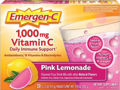 Emergen-C 1000Mg Vitamin C Powder, with Antioxidants, B Vitamins and Electrolytes, Vitamin C Supplements for Immune Support, Caffeine Free Fizzy Drink Mix, Tangerine Flavor