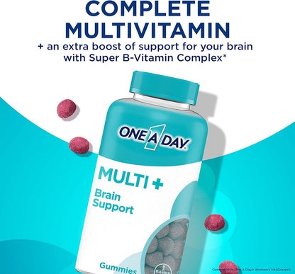 ONE a DAY Multi+ Brain Support Gummies, Multivitamin Gummies for Men & Women with Boost of Brain Support with Super 8 B Vitamin Complex, 100 Count