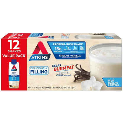 Atkins Protein Shake, 15G Protein, Low Glycemic, 2G Net Carb, 1G Sugar, Keto Friendly, 12 Count