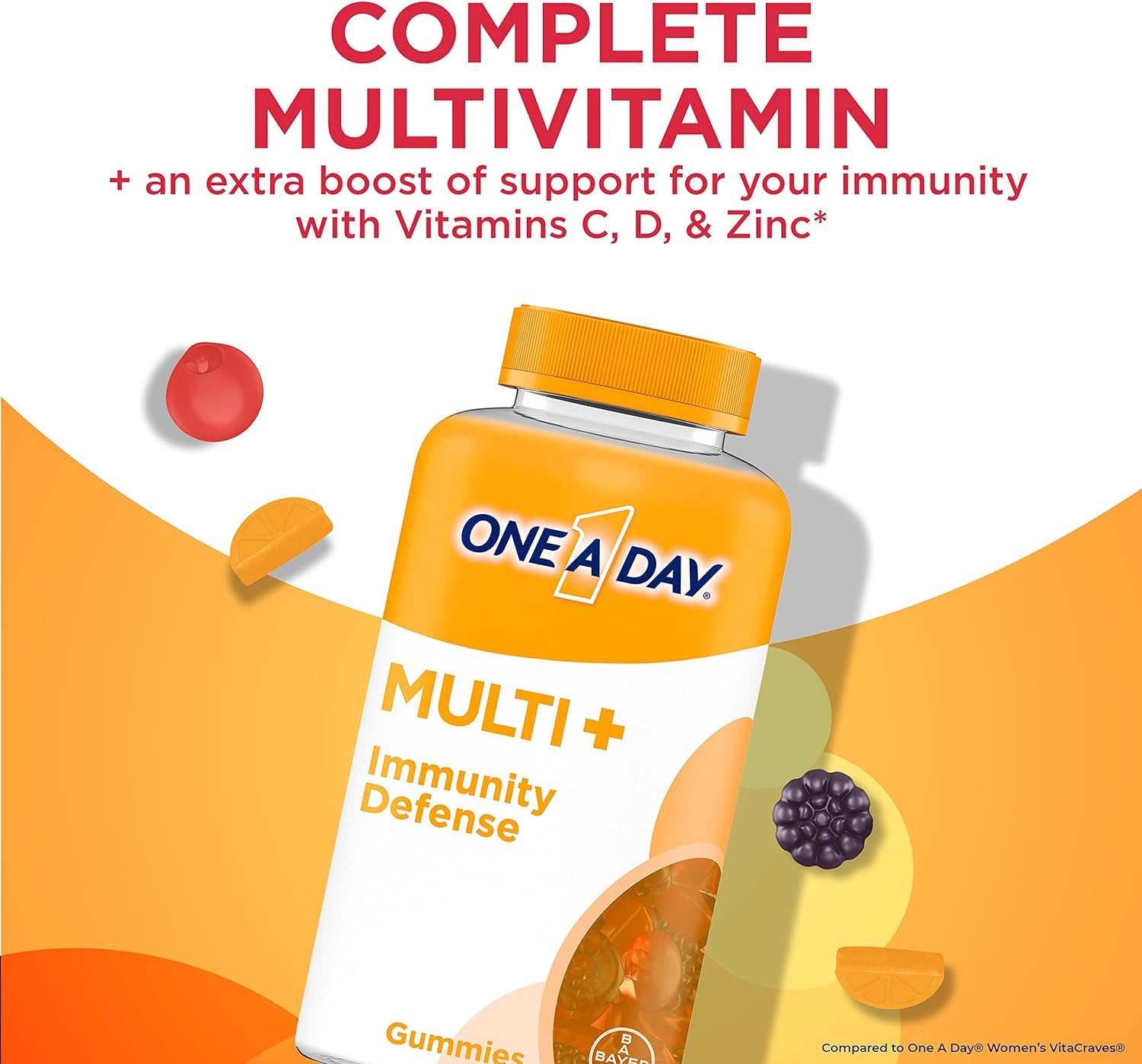 ONE a DAY Multi+ Immune Support Gummies, Immunity Multivitamin with Vitamin D, Vitamin C, Vitamin E, Vitamin A, Zinc and More, Gummy Vitamin, 120 Count