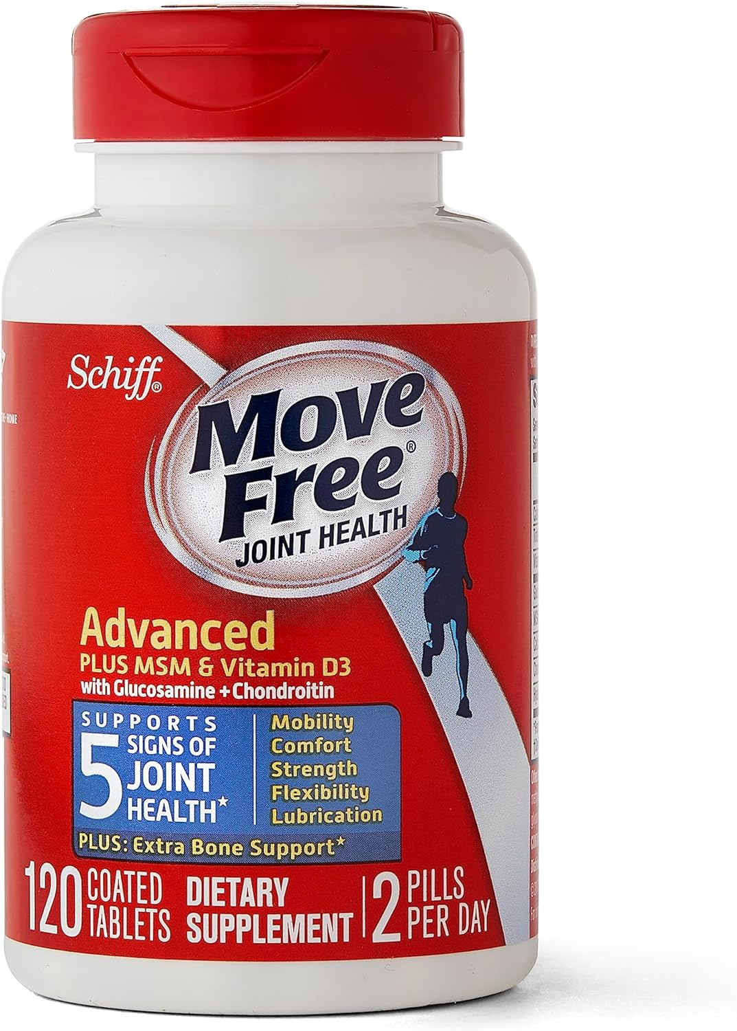 Move Free Advanced Glucosamine Chondroitin MSM + Vitamin D3 Joint Support Supplement, Supports Mobility Comfort Strength Flexibility & Bone + Immune Health - 120 Tablets (60 Servings)*