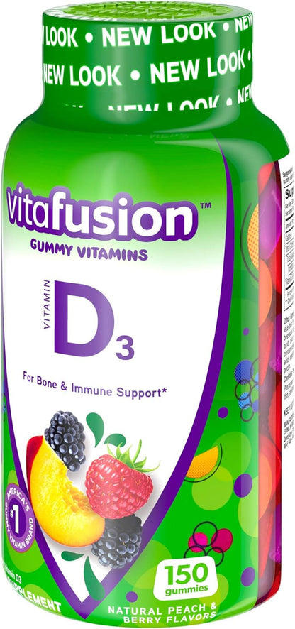 Vitafusion Vitamin D3 Gummy Vitamins for Bone and Immune System Support, Peach, Blackberry and Strawberry Flavored, 50 Mcg Vitamin D, 75 