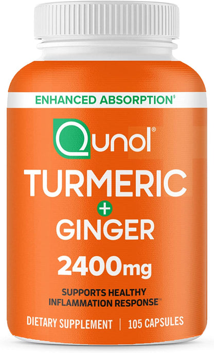 Qunol Turmeric Curcumin with Black Pepper & Ginger, 2400Mg Turmeric Extract with 95% Curcuminoids, Extra Strength Supplement, Enhanced Absorption, Joint Support Supplement, 105 Count