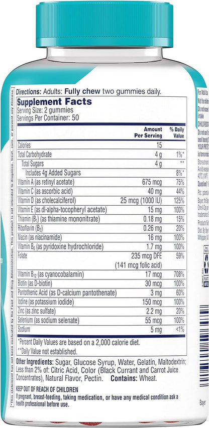 ONE a DAY Multi+ Brain Support Gummies, Multivitamin Gummies for Men & Women with Boost of Brain Support with Super 8 B Vitamin Complex, 100 Count