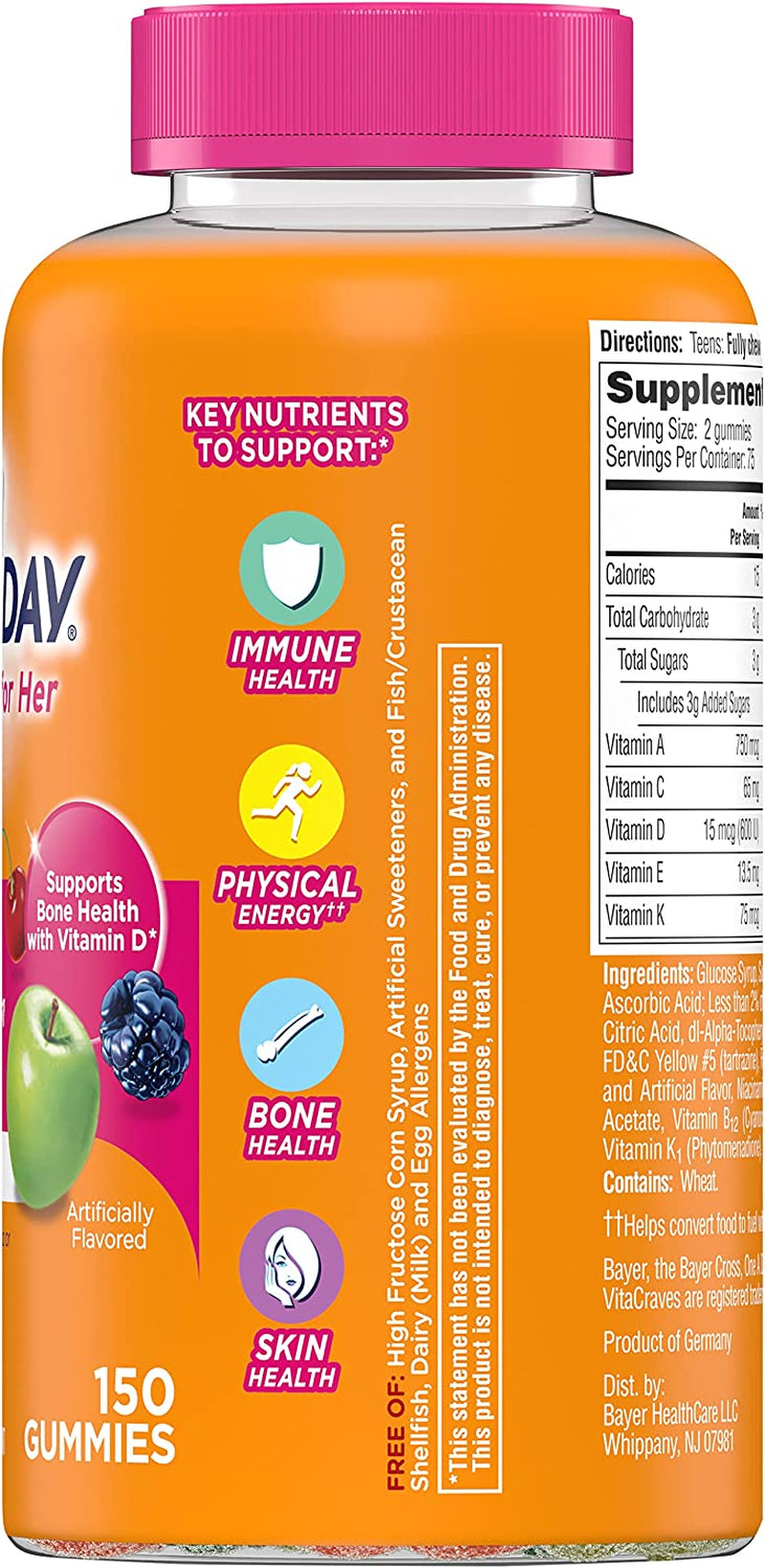 One a Day Teen for Her Multivitamin Gummies, Gummy Multivitamins with Vitamin A, C, D, E and Zinc for Immune Health Support, Physical Energy & More, 150 Count