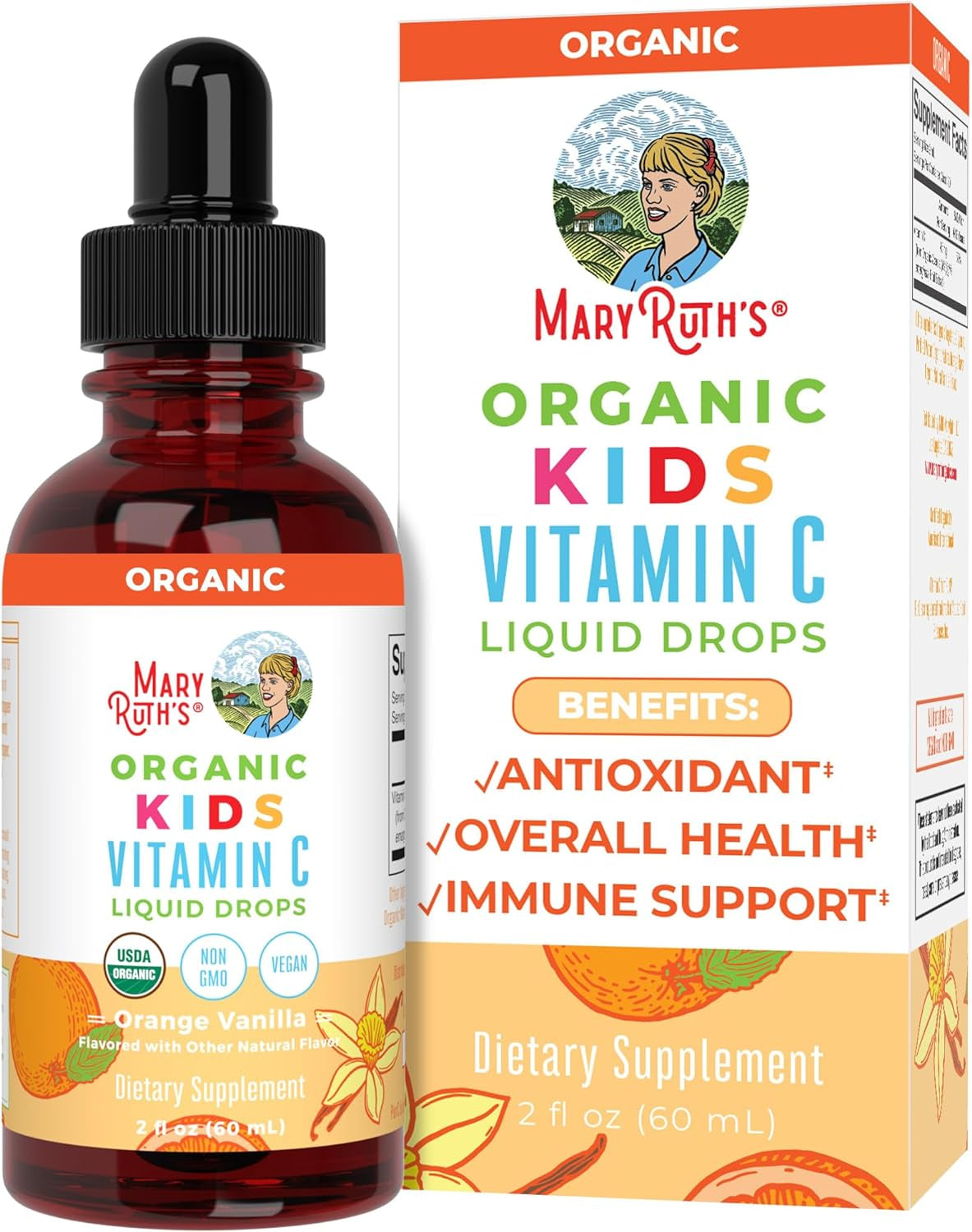 USDA Organic Kids Vitamin C Drops by Maryruth’S | Vegan Vitamin C Immune Support Supplement for Ages 4-13 | Immune Support & Overall Health | Vitamin C from Organic Acerola Fruit Extract | 2Oz