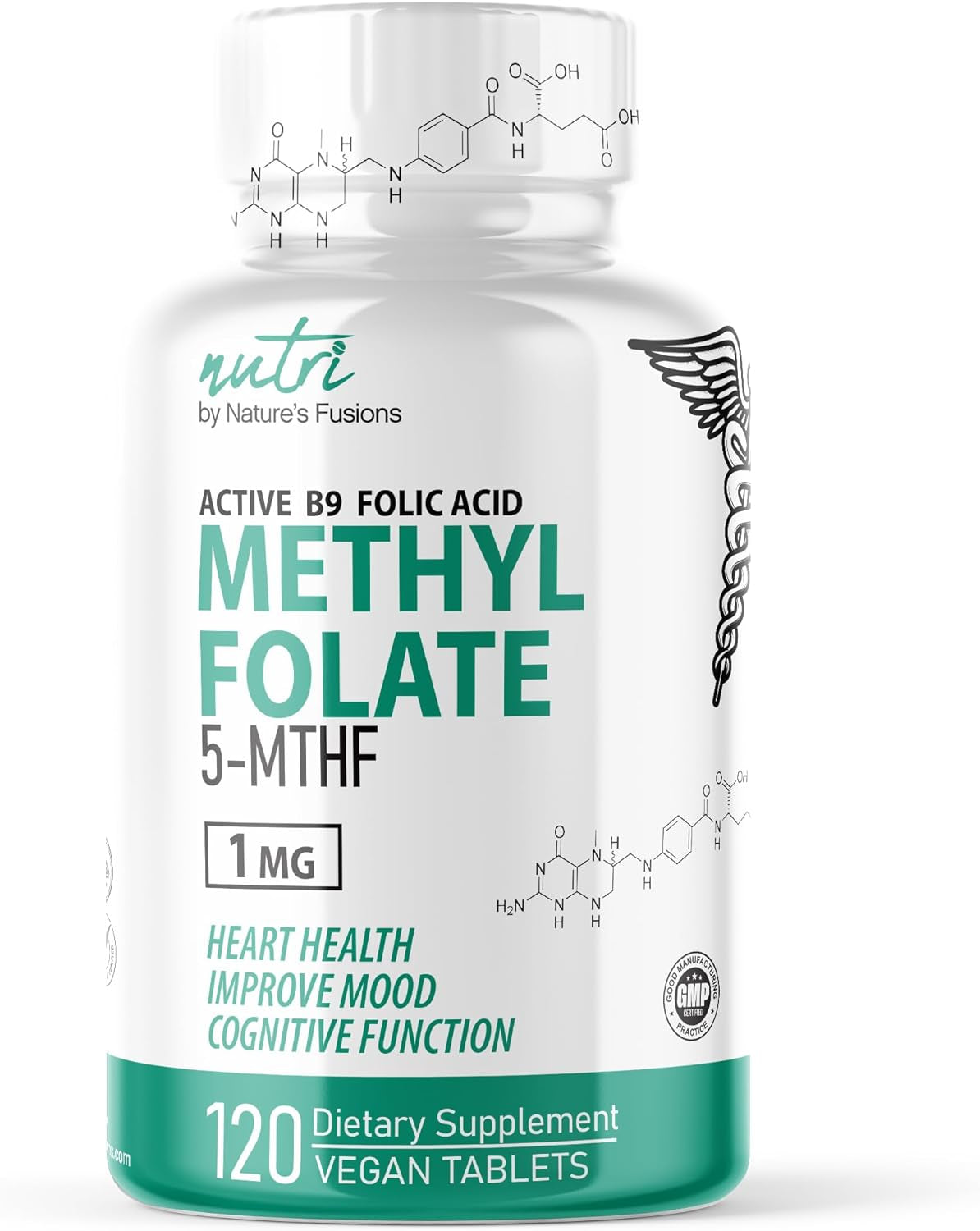 Nutri 5-MTHF L Methylfolate 1MG - 4 Month Supply, 120 Vegan Tablets - Methylated Folate Supplement - Cognitive Function, Heart Health, Prenatal Support - Methylated Folic Acid, MTHFR Supplement