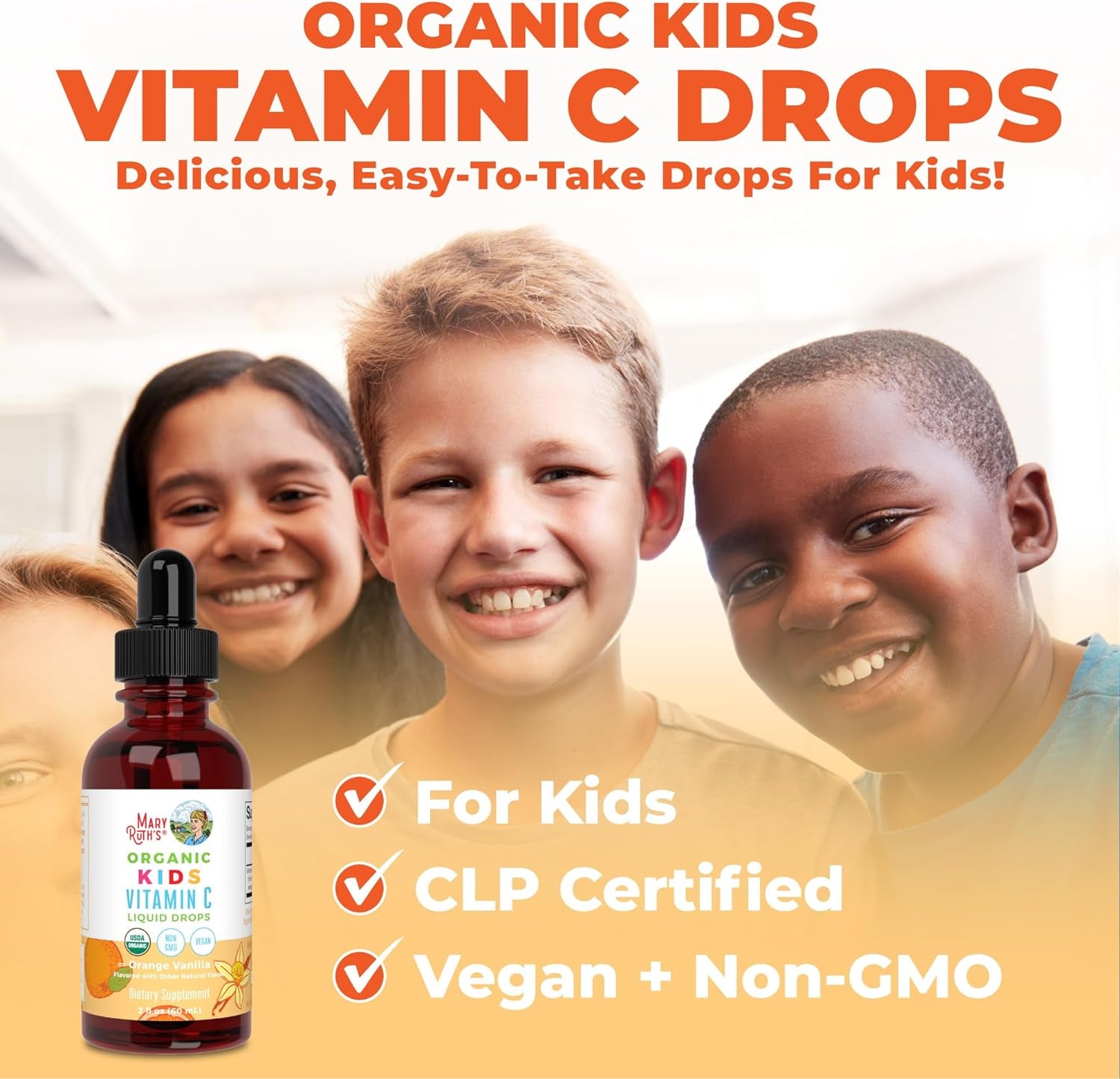 USDA Organic Kids Vitamin C Drops by Maryruth’S | Vegan Vitamin C Immune Support Supplement for Ages 4-13 | Immune Support & Overall Health | Vitamin C from Organic Acerola Fruit Extract | 2Oz