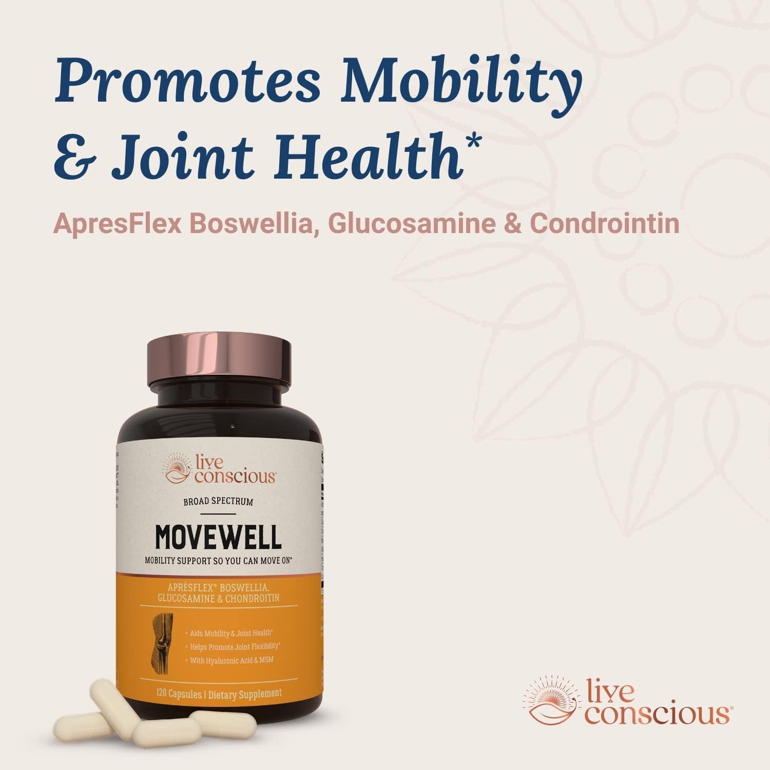 Live Conscious Glucosamine Chondroitin with MSM, Hyaluronic Acid, and More - Movewell Joint Health Supplement