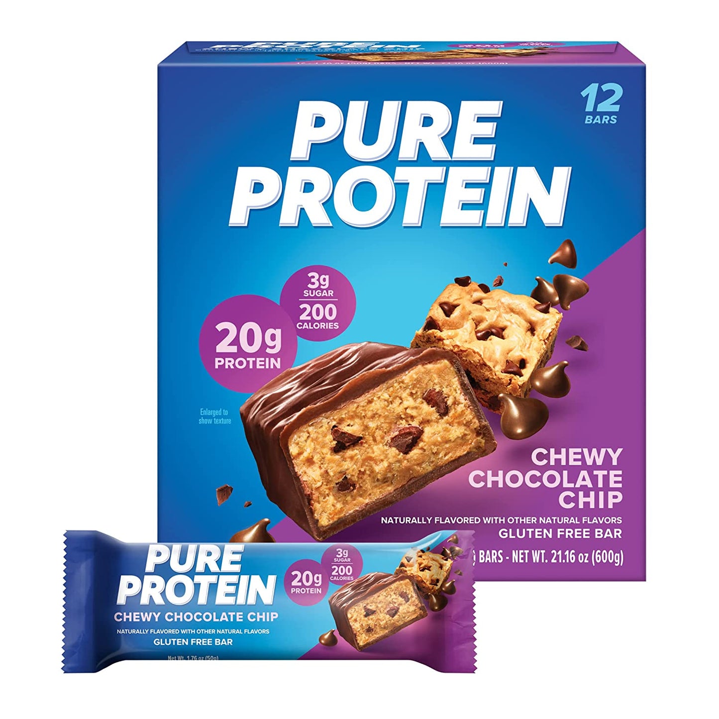 Pure Protein Bars, High Protein, Nutritious Snacks to Support Energy, Low Sugar, Gluten Free, Chocolate Peanut Caramel, 1.76Oz, 12 Count (Pack of 1) (Packaging May Vary)