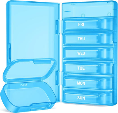 PULIV Pill Organizer with Large Capacity, Dual Protection Pill Box 7 Day, Arthritis Friendly Pill Case Easy to Open, Weekly Medicine Organizer for Vitamins, Medications, Fish Oils, Supplements (Blue)