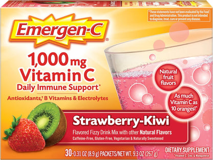 Emergen-C 1000Mg Vitamin C Powder, with Antioxidants, B Vitamins and Electrolytes, Vitamin C Supplements for Immune Support, Caffeine Free Fizzy Drink Mix, Tangerine Flavor