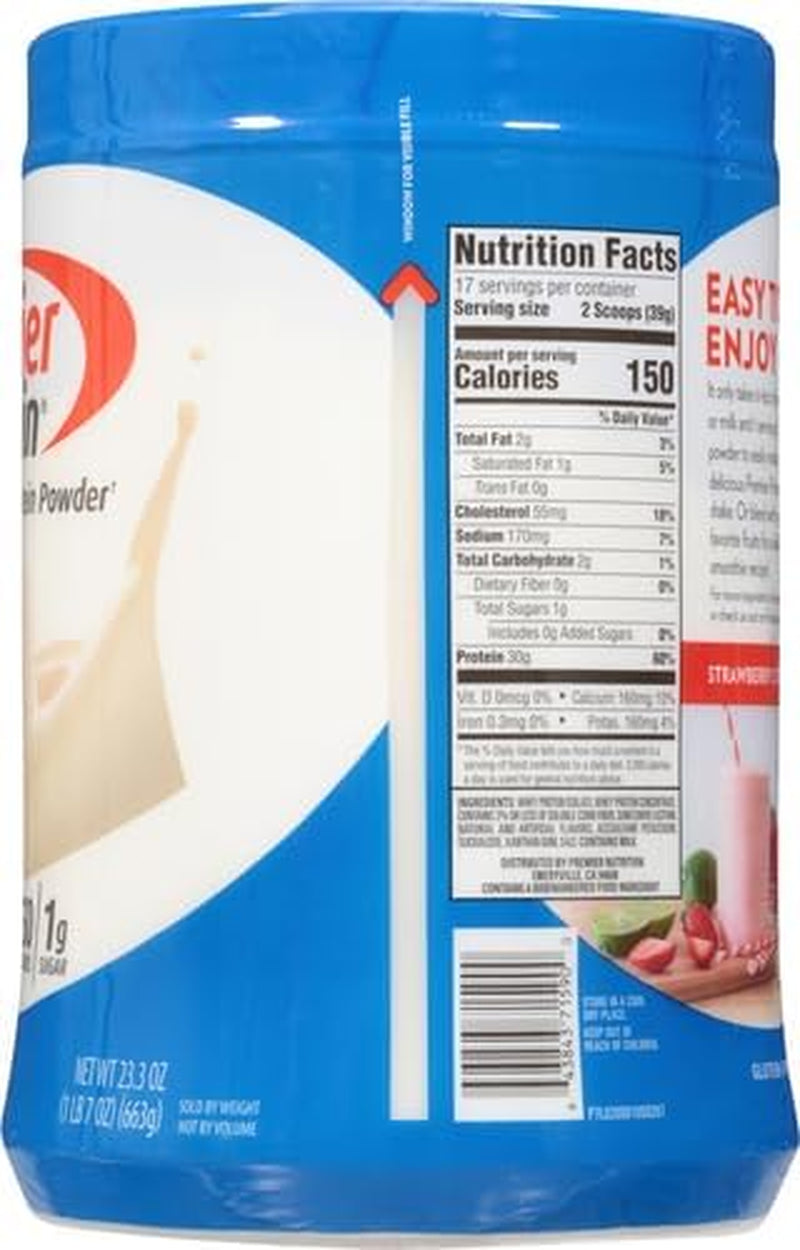 Premier Protein Powder, Vanilla Milkshake, 30G Protein, 1G Sugar, 100% Whey Protein, Keto Friendly, No Soy Ingredients, Gluten Free, 17 Servings, 23.3 Ounces