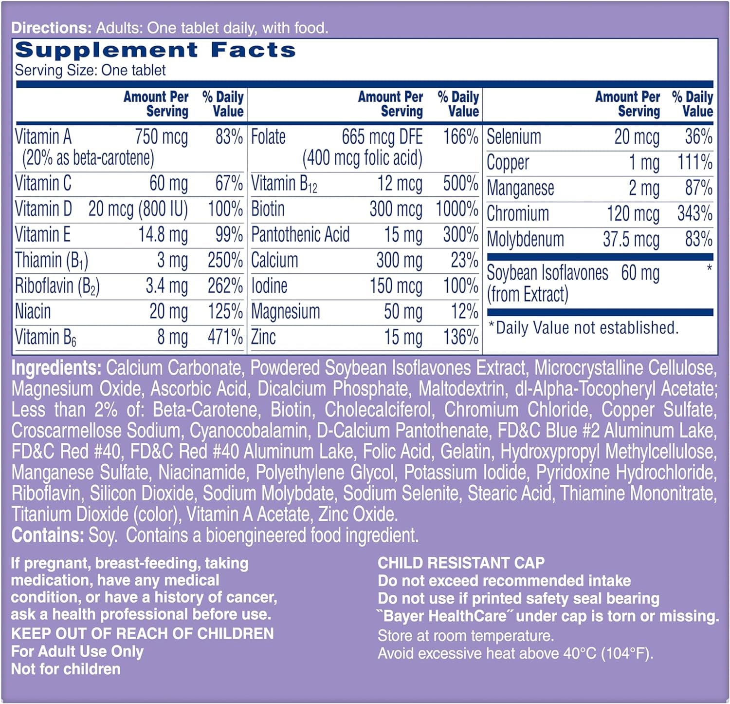 One a Day Women's Menopause Multivitamin with Vitamin A, Vitamin C, Vitamin D, Vitamin E and Zinc for Immune Health Support, Tablet