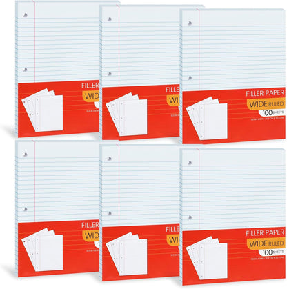 Notebook Paper Wide Ruled, Loose Leaf Paper Wide Ruled Notebook Paper Bulk, Lined Filler Paper for 3 Ring Binders - 10.5” X 8", for Student, College, School Classroom - 100 Sheets/Pack (2 Pack)