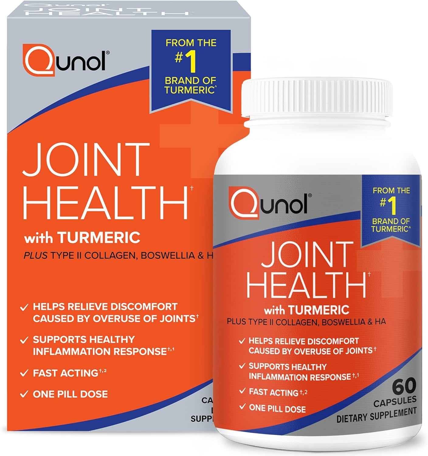 Qunol 5-In-1 Joint Support Supplement, Fast Acting, One Pill Dose, Support Healthy Inflammation Response & Discomfort Caused by Overuse of Joints, Alternative to Glucosamine Chondroitin MSM, 60 Count