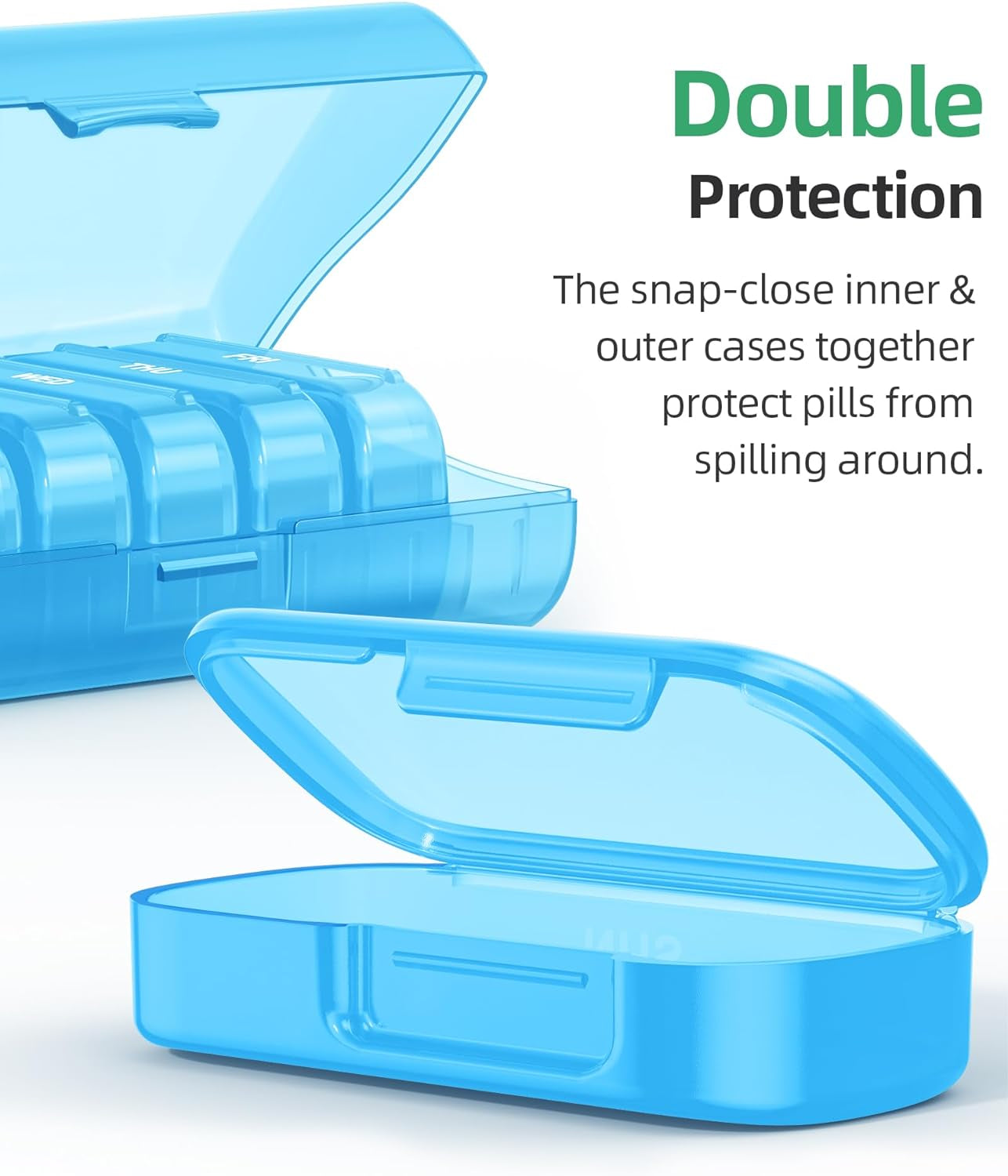 PULIV Pill Organizer with Large Capacity, Dual Protection Pill Box 7 Day, Arthritis Friendly Pill Case Easy to Open, Weekly Medicine Organizer for Vitamins, Medications, Fish Oils, Supplements (Blue)