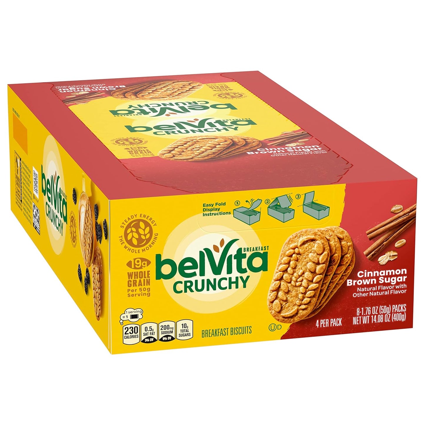 Belvita Cinnamon Brown Sugar Breakfast Biscuits, 8 Packs (4 Biscuits per Pack)