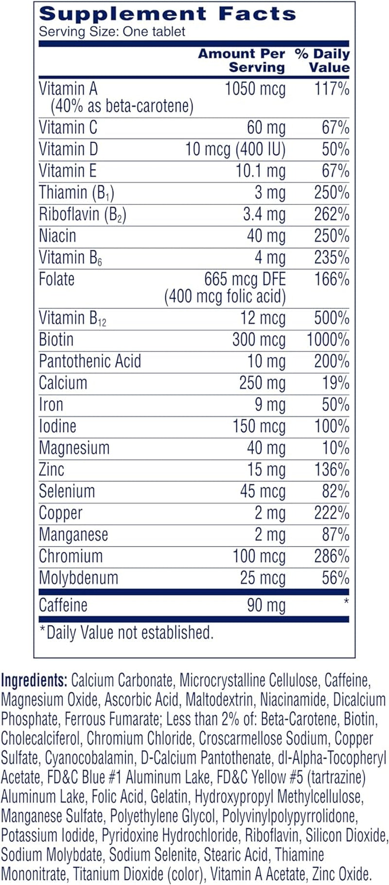 One a Day Energy Multivitamin with Vitamin A, C, D, E, Zinc for Immune Health*, Caffeine, Biotin, B6, B12 & More, 50 Tablets