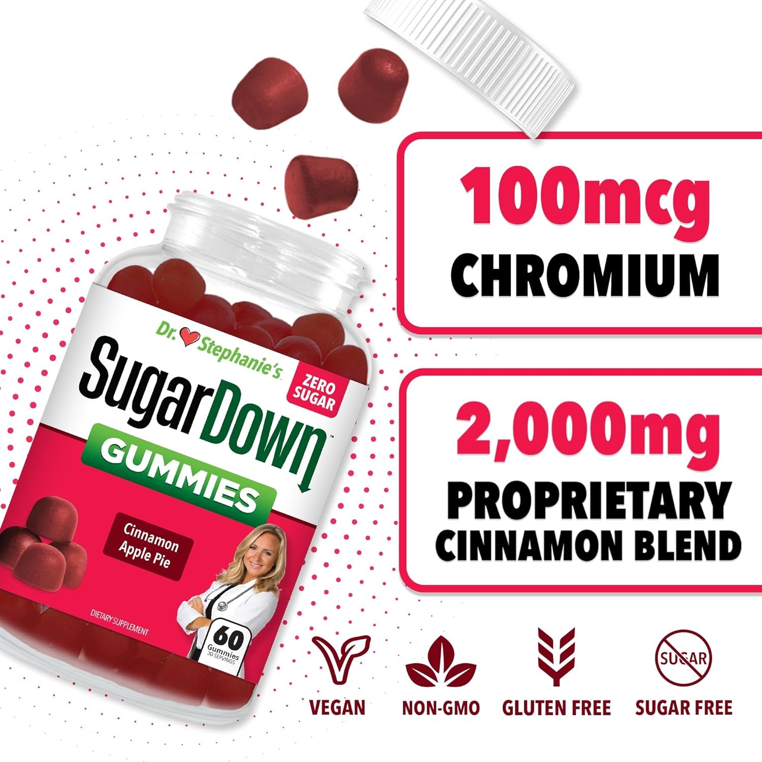 Dr. Stephanie’s Sugardown Gummies – Ceylon & Cassia Cinnamon Supplement - 0G Sugar