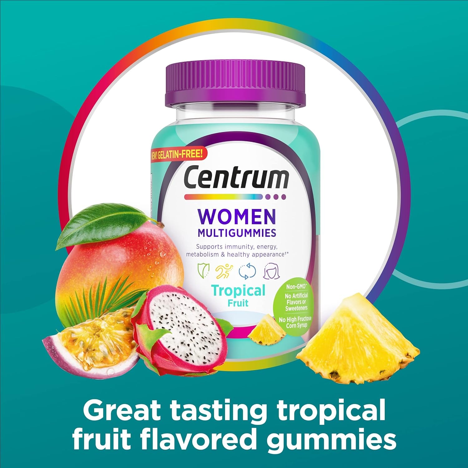 Centrum Women's Multivitamin Gummies, Tropical Fruit Flavors Made from Natural Flavors, 100 Count, 50 Day Supply