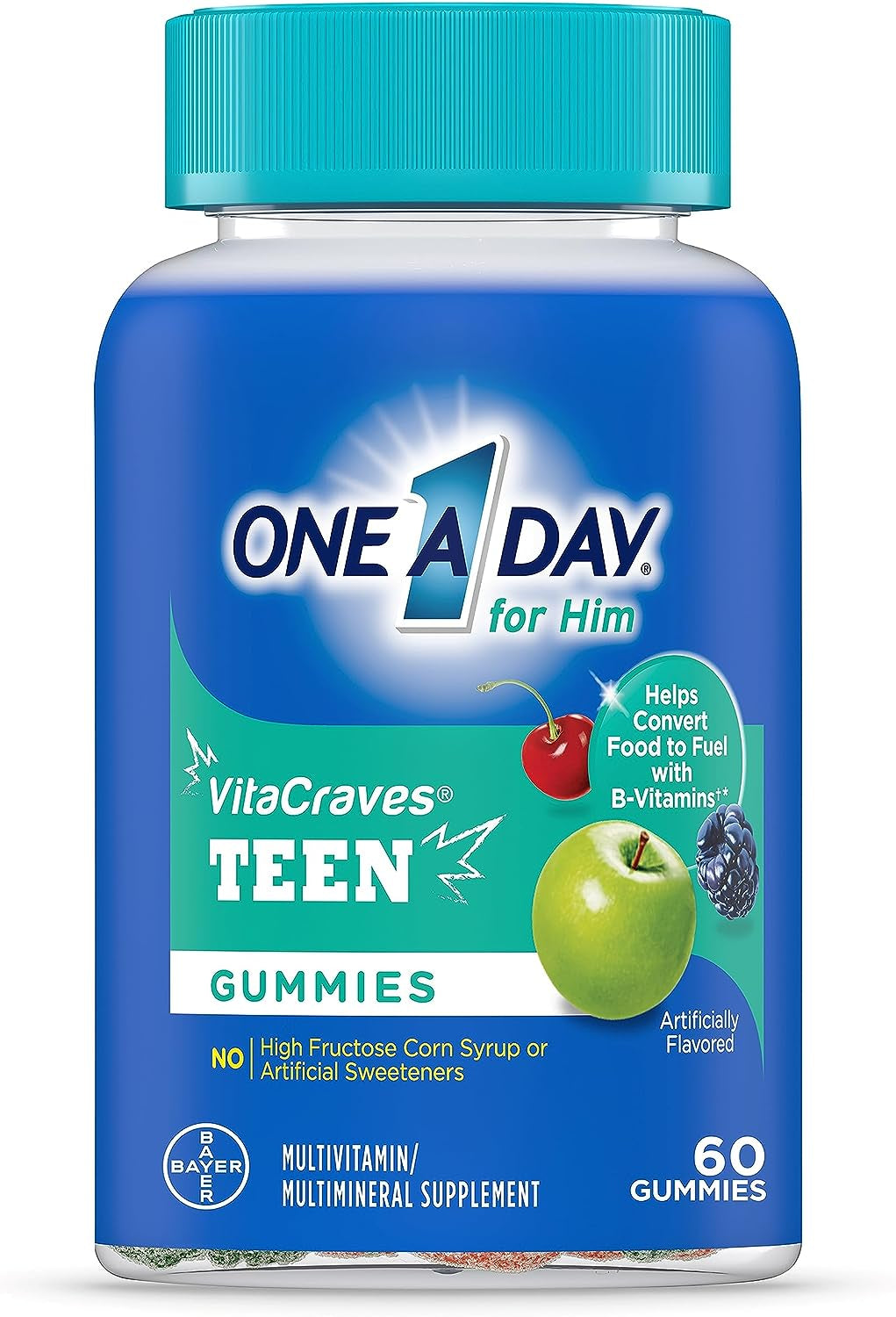 One a Day Teen for Him Multivitamin Gummies, Gummy Multivitamins with Vitamin A, C, D, E and Zinc for Immune Health Support, Physical Energy & More, 60 Count