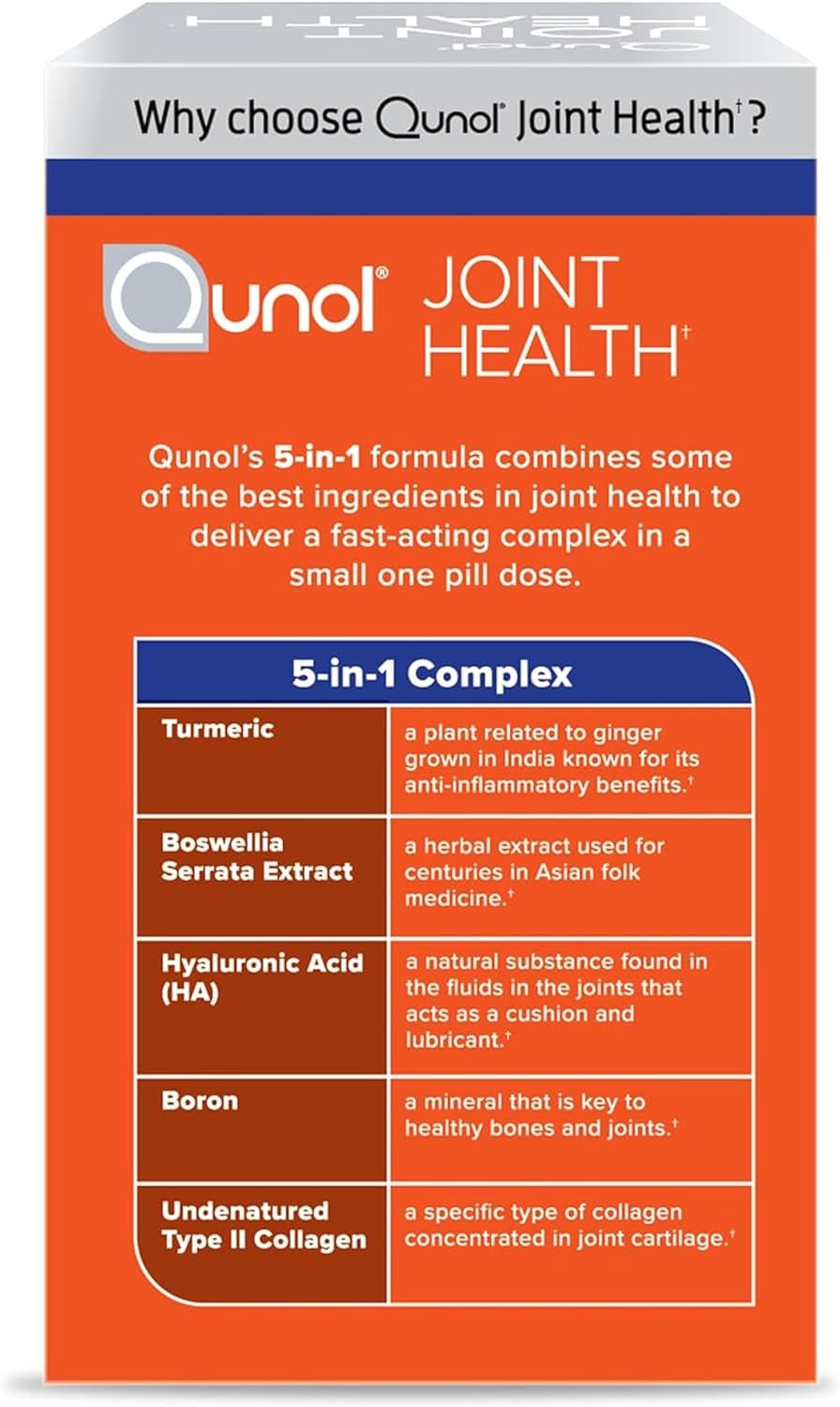 Qunol 5-In-1 Joint Support Supplement, Fast Acting, One Pill Dose, Support Healthy Inflammation Response & Discomfort Caused by Overuse of Joints, Alternative to Glucosamine Chondroitin MSM, 60 Count