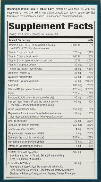 Nature's Way Alive! Once Daily Men's 50+ Multivitamin, Ultra Potency, Food-Based Blends (291Mg per Serving), 60 Tablets, Pack of 2