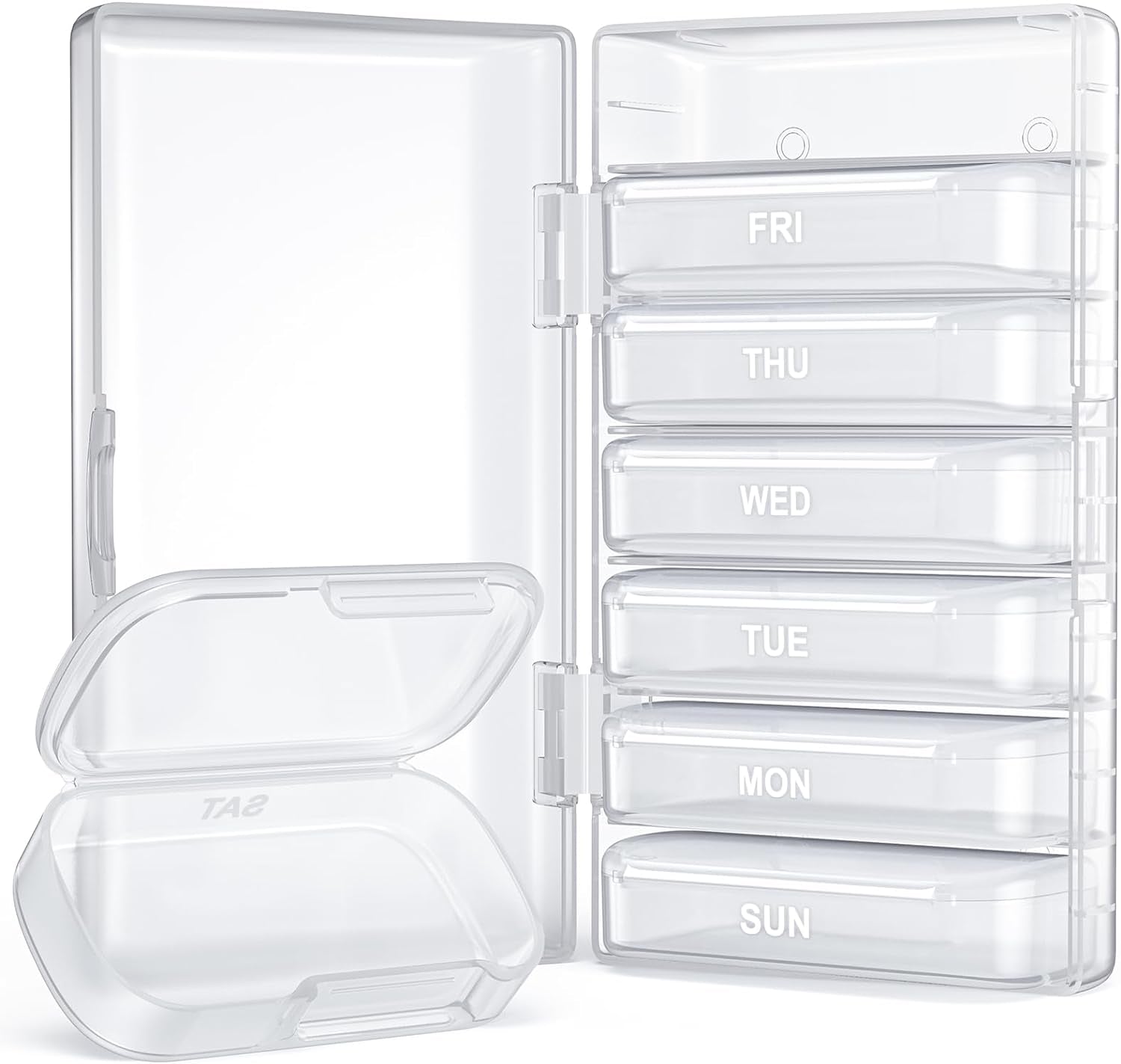 PULIV Pill Organizer with Large Capacity, Dual Protection Pill Box 7 Day, Arthritis Friendly Pill Case Easy to Open, Weekly Medicine Organizer for Vitamins, Medications, Fish Oils, Supplements (White)