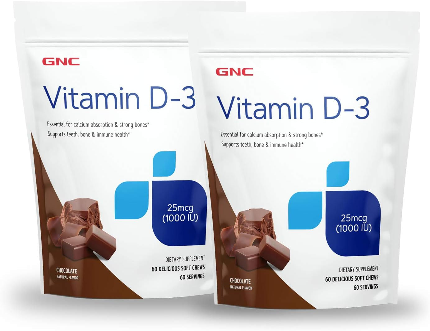 GNC Vitamin D-3 Soft Chews 1000IU - Chocolate - Twin Pack