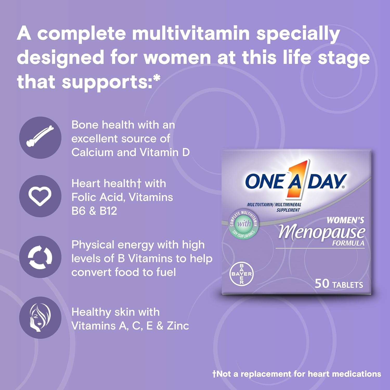 One a Day Women's Menopause Multivitamin with Vitamin A, Vitamin C, Vitamin D, Vitamin E and Zinc for Immune Health Support, Tablet