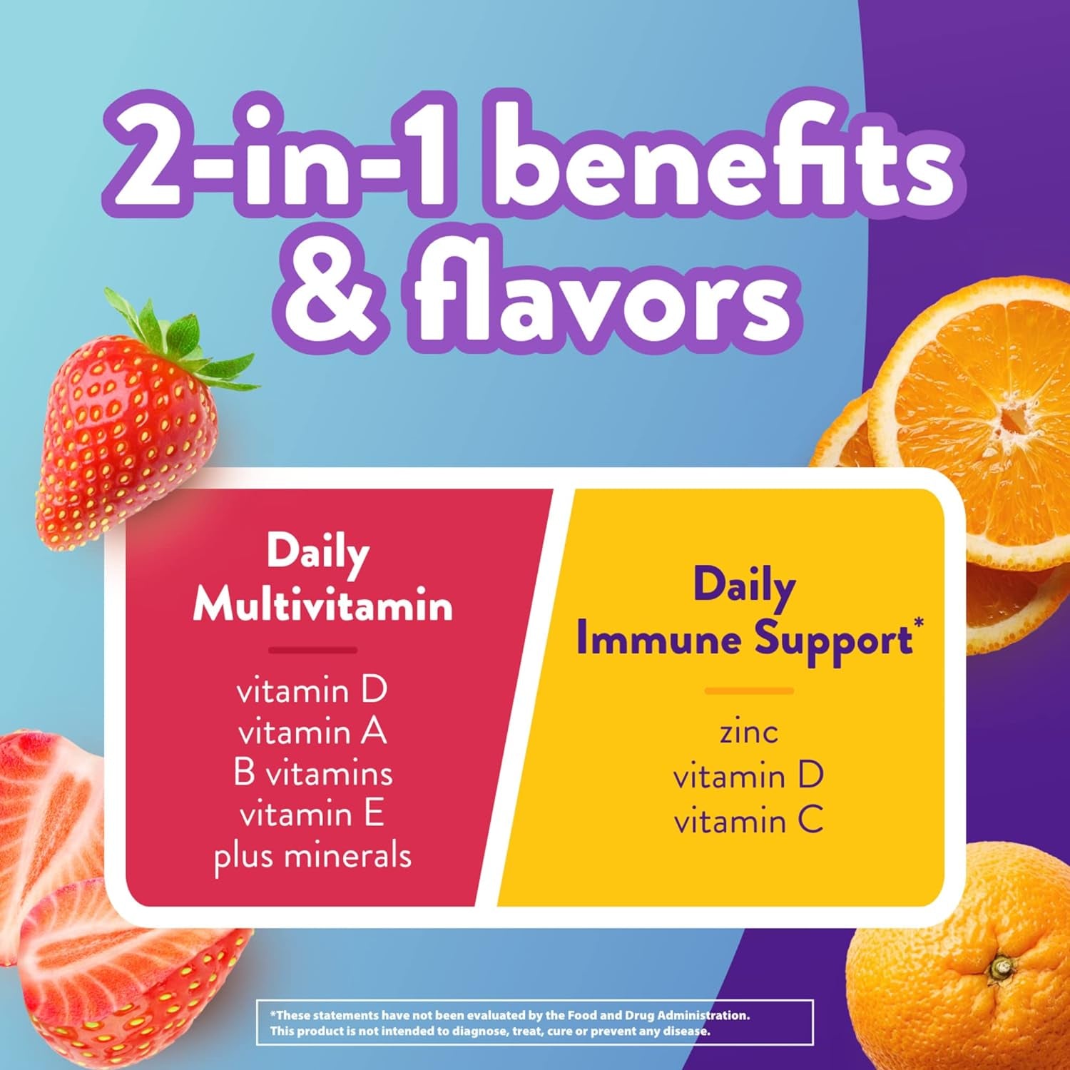 Vitafusion Multi+ Immune Support* – 2-In-1 Benefits & Flavors – Adult Gummy Vitamins with Vitamin C, Zinc, Daily Multivitamins, 90 Count