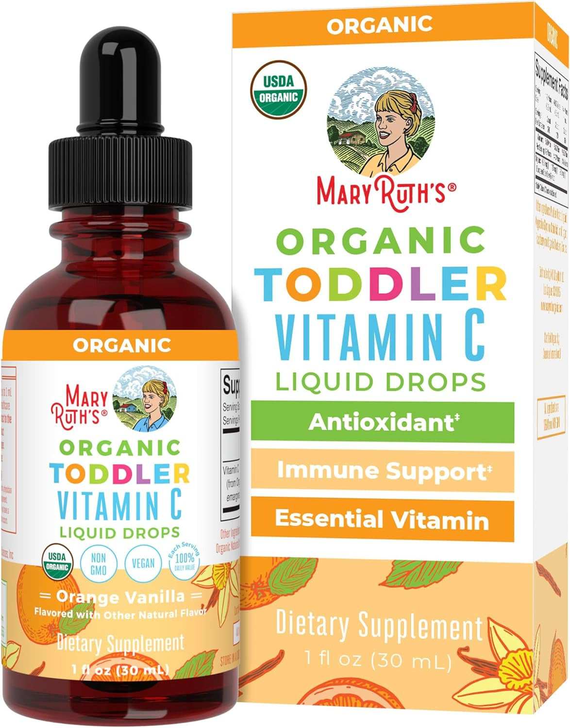 USDA Organic Kids Vitamin C Drops by Maryruth’S | Vegan Vitamin C Immune Support Supplement for Ages 4-13 | Immune Support & Overall Health | Vitamin C from Organic Acerola Fruit Extract | 2Oz